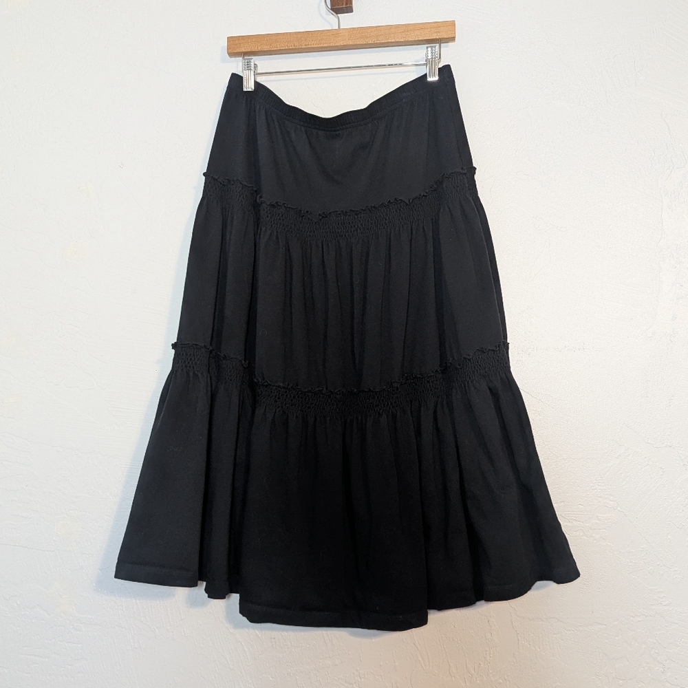 Black Tiered Flowy Cotton Skirt Casual Whimsigoth Capsule Boho Hippie Classic